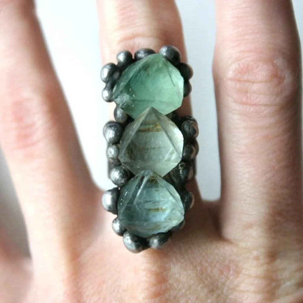 Adjustable Genuine Fluorite Crystal Ring - Picture 3 of 3